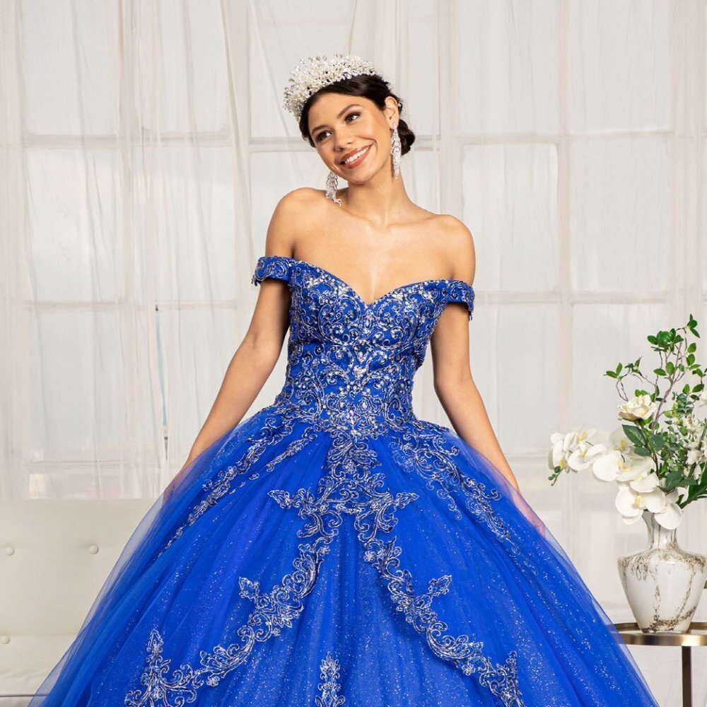 NEW LONG MESH OFF THE SHOULDER SLEEVELESS BALL GOWN WITH LACED BACK GL1972